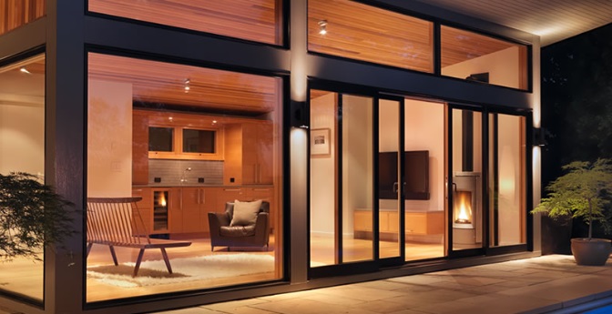 Multi Sliding Doors in Boise, ID with large black-framed glass panels